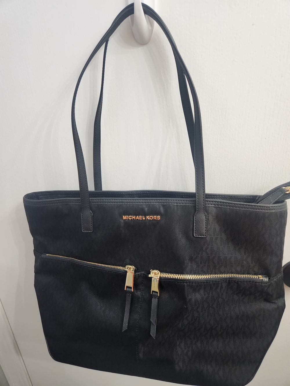 Michael Kors Black Tote Bag with Front Zip Pockets
